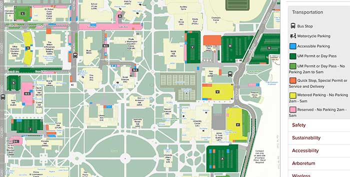 Screenshot of interactive campus map at University of Montana